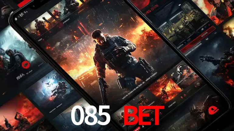 Tela de um celular exibindo uma galeria de jogos de tiro com temática militar, mostrando a variedade de e-sports disponíveis para apostas na plataforma de entretenimento 085 BET.