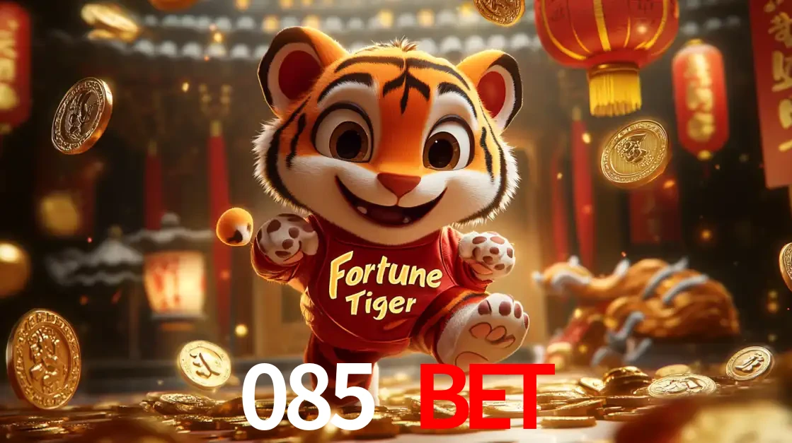 O alegre personagem do Fortune Tiger correndo sobre um caminho de moedas de ouro, simbolizando os grandes prêmios e a diversão do popular jogo de slot do 085 BET.